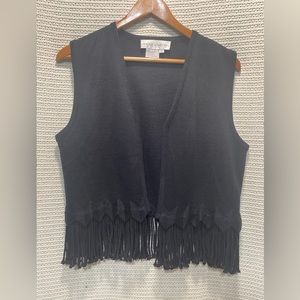Maggy London Black Fringe Tassel Sleeveless Vest Knit top.